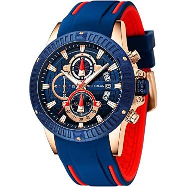Imagem de MF MINI FOCUS Relógio masculino esportivo masculino cronógrafo militar 3ATM à prova d'água luminoso calendário silicone pulseira relógio de quartzo para homens, Azul