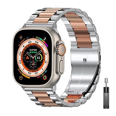 Imagem de SDUTIO para Apple Watch Ultra 49mm Pulseira de negócios de aço inoxidável para iWatch Series 8 7 41mm 45mm para Apple Watch SE 6 5 4 3 40mm 44mm 42mm 38mm (Cor: Prata Ouro Rosa, Tamanho: 40mm)