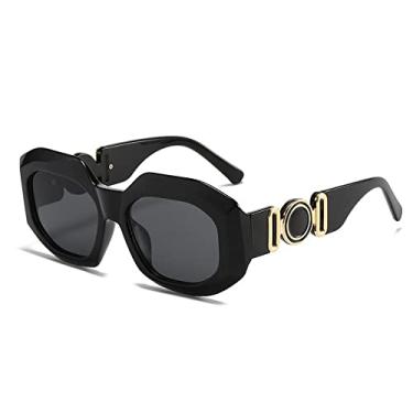 Imagem de Óculos de Sol Quadrados para Mulheres Vintage Gradiente Óculos de Sol de Perna Oca Masculino Óculos Polígonos Uv400, Preto Cinza, Tamanho Único