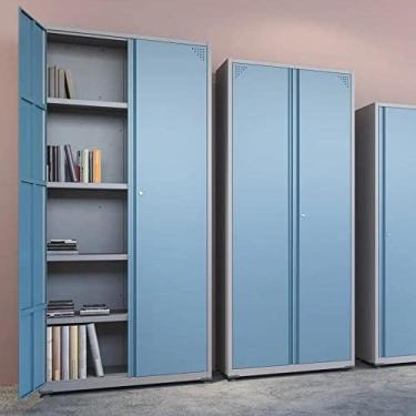 Imagem de Armário para Escritório 2 Portas Aço 4 Prateleiras Pandin Móveis Cinza/azul Dali