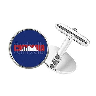 Imagem de DIYthinker Abotoaduras de botão redondo com nome da bandeira do país do Camboja