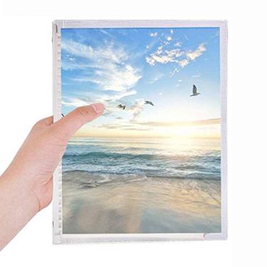 Imagem de Caderno com imagem de oceano e areia de praia, pássaros, mar, folhas soltas, diário recarregável