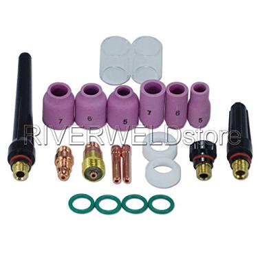 Imagem de RIVERWELD Lente a gás TIG Stubby 17GL332 Copo Pyrex e Lente a gás TIG Kit de bocal de alumínio para DB SR WP 17 18 26 TIG Lanterna de soldagem 21 peças