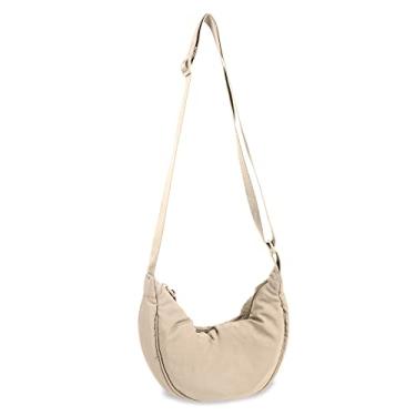 Imagem de Bolsa tiracolo de nylon, crescente, bolsas masculinas e femininas modernas, bolsa transversal pequena, estilo Hobo, Bege, Small, Bolsa