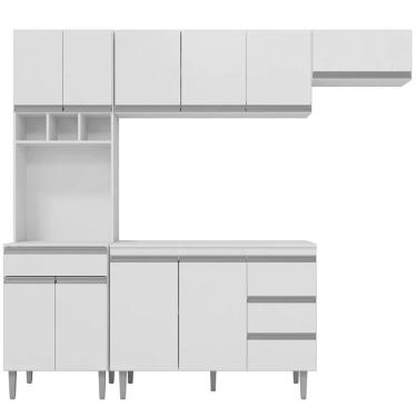 Imagem de Cozinha Compacta Tiffany com Balcão 2 Portas C/ Tampo + Armário Aéreo Geladeira Branco - Bela Móveis