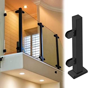 Imagem de Poste De Corrimão De Vidro Para Sacada Preto, Painéis De Cercas De Deck De Escadas Pilar Para Guarda-corpo De Plataforma De Loft Externo Interno, Ajuste De Vidro De 10/12 Mm De Espessura,Cor Cinza