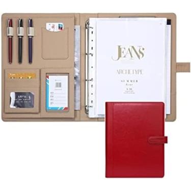 Imagem de Padfólio De Couro Com Zíper A4 Portfólio Porta-pads Pasta De Bloco De Notas De Couro PU Comercial Para Currículos Entrevistas Fichário Executivo Para Mulheres Homens Mulheres Padfólio,Vermelho,Sem