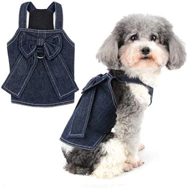 Imagem de Zunea Camisas para cães pequenos para meninas camisetas jeans de verão colete de cachorro roupas laço camisa jeans com anel em D para passear chihuahua vestuário de cachorro P