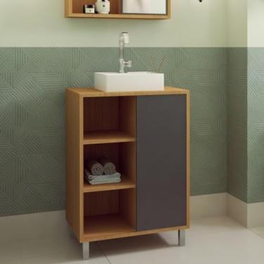 Imagem de Gabinete para Banheiro com Cuba Branca 60cm 1 Porta de Correr Julia Mel/grafite