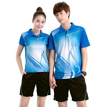 Imagem de T-shirt de badminton de gama alta, fato de casal, camisa POLOP de manga curta, t-shirt desportiva de lapela de secagem rápida que absorve o suor, Azul, M