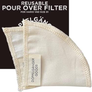 Imagem de (Pacote com 2) Filtros reutilizáveis de algodão orgânico para Hario V60 e filtros de café Pourover estilo origami, copo de cerâmica, vidro, gotejador de plástico (tamanho 01, 1-2 xícaras)
