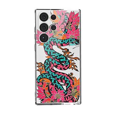 Imagem de Capa compatível com Samsung Galaxy S23 Ultra Snake, estilo tatuagem de cobra japonesa floral chamas animal gráfico moderno para Samsung capa masculina e feminina, capa de telefone antiderrapante