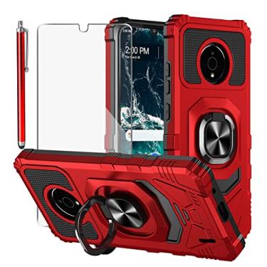 Imagem de Capa para Nokia C200, com protetor de tela de vidro temperado, tecnologia de proteção resistente, suporte integrado, capa protetora resistente à prova de choque para Nokia C200, (vermelho)