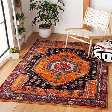 Imagem de SAFAVIEH Tapete vintage Hamadan Collection – 2,5 m x 25,4 m, laranja e preto, design oriental tradicional, não solta e fácil de cuidar, ideal para áreas de alto tráfego na sala de estar, quarto