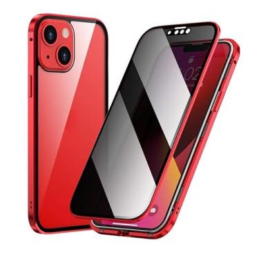 Imagem de KOMISS Capa antiespiar para iPhone 14Pro Max/14 Pro/14 Plus/14, [proteção total do corpo] Protetor de vidro dupla face com adsorção magnética, capa de metal transparente, vermelha, 14 Plus de 6,7