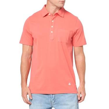 Imagem de Brooks Brothers Camisa polo masculina de algodão lavado com gola redonda e manga curta, Coral, M