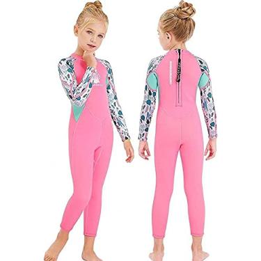 Imagem de MWTA Roupa de mergulho para crianças meninos meninas 2,5 mm neoprene roupa de banho térmica traje completo roupa molhada manga longa para criança criança júnior jovem natação, mergulho, surfe rosa-G