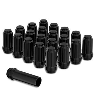 Imagem de 20 peças de porcas pretas para parafusos de roda 1,38 polegadas, 12 mm x 1,25 Spline Acorn Lug Nuts Aftermarket Tuner para FX35 FX50 240SX Altima Armada Frontier Maxima Murano Pathfinder Quest com 1 chave de soquete