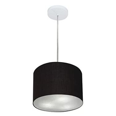 Imagem de Lustre Pendente Cilíndrico Cúpula Tecido 25x25 cm, Vivare Iluminação, Pendente4209 PR, Preto, Pequeno