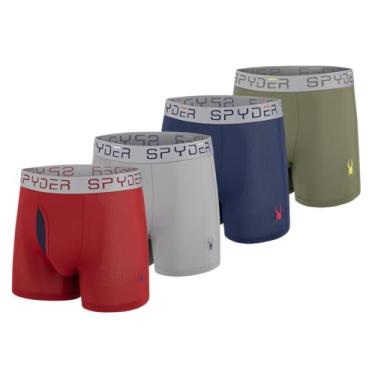 Imagem de Spyder Cueca Boxer Masculina Performance Mesh Roupa Íntima Esportiva/Frente Braguilha (Média/Vermelho/Verde/Azul-Marinho)