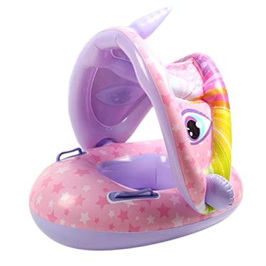 Imagem de Boia de natação infantil com dossel de sol anéis de natação infláveis ​​infantil acessórios para piscina infantil círculo banho verão (Rosa)