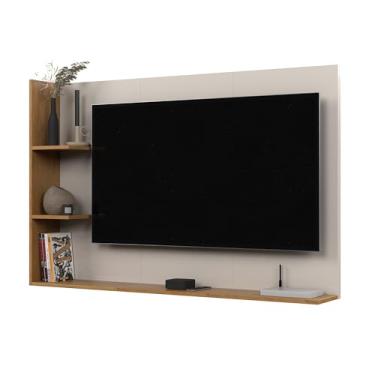 Imagem de Painel Para TV 50 Polegadas Smart Para Sala Quarto Nicho Com Prateleira Berlim - Quality Móveis (OffWhite/Nature)