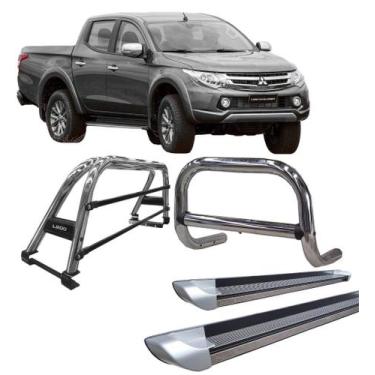 Imagem de Kit Quebra Mato Estribo Santo Antônio Duplo 020 L200 Cromado - HOZZ