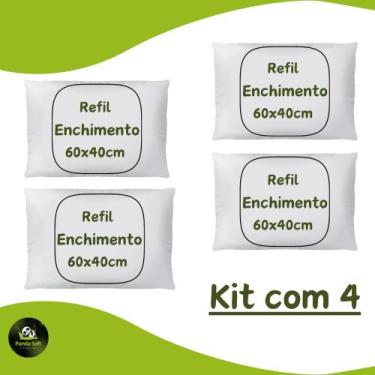 Imagem de Kit 4 Refil Enchimento Almofada 60x40 Siliconada Silicone Top Barato -