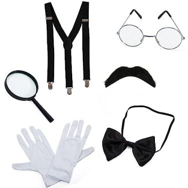 Imagem de Tigerdoe Fantasia de detetive – 7 acessórios para fantasia – kit de espião – fantasia de espião – fantasia de agente secreto, Preto e branco, M