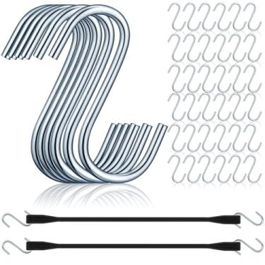 Imagem de Yaocom 100 peças de tiras elásticas de corda elástica ganchos de aço em forma de S ganchos de aço resistente à ferrugem ganchos de metal para corda elástica, fibra de nylon e borracha natural
