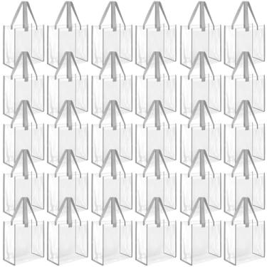 Imagem de Paterr Sacola transparente de 30 peças, aprovada pelo estádio, 25,4 x 25,5 x 10 x 10 cm, sacos de plástico transparentes para presentes com alça para academia escolar (branco e cinza)