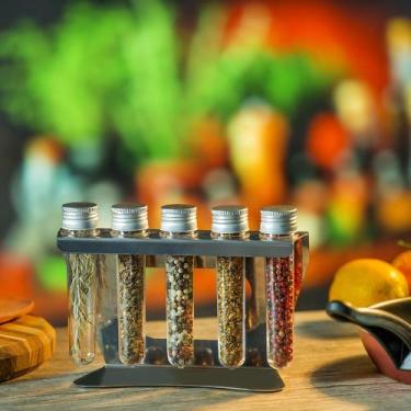 Imagem de Suporte Porta Temperos Inox com 5 Tubetes de Balcão - Maxx Diamond