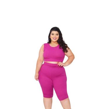 Imagem de Conjunto Xg Plus Size Verão 2 Peças Cropped + Bermuda Canelado Ccg - D
