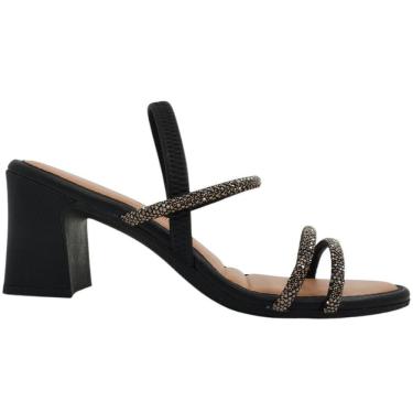 Imagem de Sandália Feminina Casual Dia a Dia Passeio Trabalho com Strass Salto Grosso Médio Conforto Mississipi Mc414
