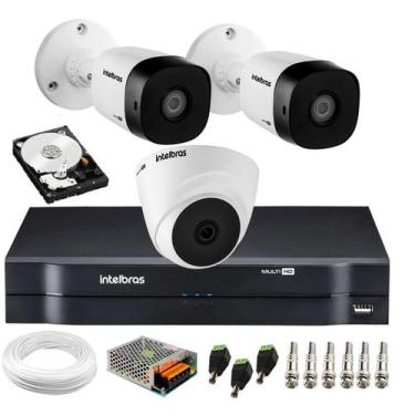 Imagem de Kit De Câmeras Intelbras Com 2 Bullet Externas e 1 Dome Interna DVR Hí
