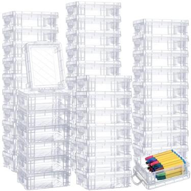 Imagem de Suzile Caixa de giz de cera de plástico com tampa, organizador de giz de cera transparente, recipientes de armazenamento empilháveis, estojo de suporte pastel a granel para escritório, escola, sala de