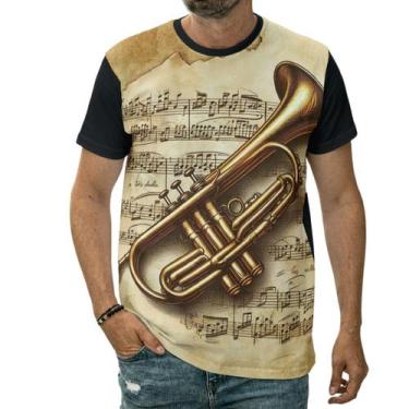 Imagem de Camiseta Trompete Instrumento Musical Sopro Partitura Notas - Darkwood