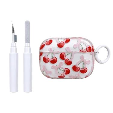 Imagem de Faneiy Capa para AirPods Pro (com kit de limpeza) Capa de fone de ouvido transparente com estampa de laço bonito design moderno com laço estética à prova de choque para Airpods Pro 1-cereja vermelha