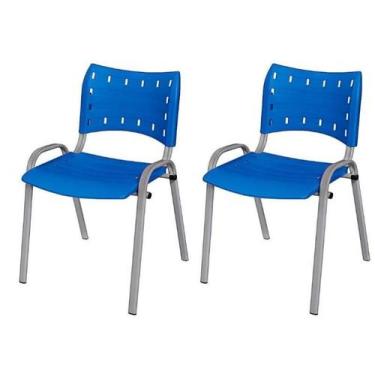 Imagem de Cadeira Iso Base Cinza Igreja, Escola, Escritório - Azul - Kit 2 Peças