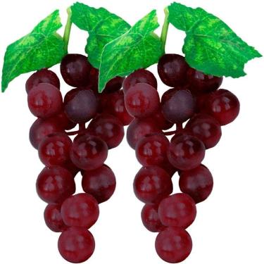 Imagem de Kit 12 Cachos Uva Roxa Fruta Artificial De Silicone De 10cm