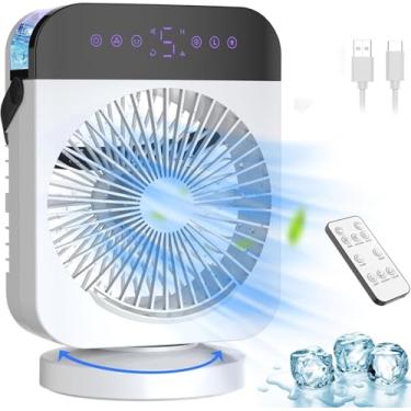 Imagem de Ar condicionado portátil, mini ventilador CA portátil com 4 velocidades, oscilação de 70°, spray de 2 níveis e temporizador de 12h, pequeno refrigerador evaporativo pessoal 4 em 1 com luz noturna e