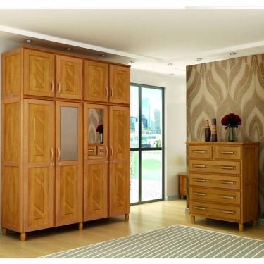 Imagem de Conjunto de Quarto Grécia: Guarda-Roupa 8 Portas c/ Maleiro Cômoda 6 Gavetas Madeira Pinus Freijó - Cavazotto