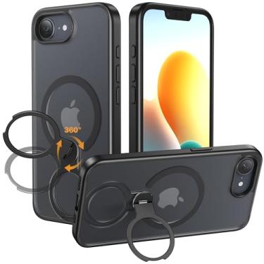 Imagem de NIMASO Capa para iPhone SE 4 com suporte giratório de 360°, compatível com proteção MagSafe à prova de choque de grau militar, capa magnética fina antiarranhões para iPhone SE 4 de 6,1 polegadas,