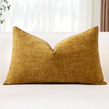 Imagem de OTOSTAR Capas de almofada de chenille 40,6 x 61 cm macias fazendas douradas amarelas decorativas capas de almofada lombar sólida para sofá cama sala de estar sofá decoração de casa (amarelo dourado)