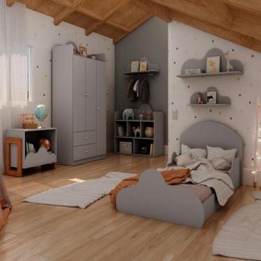 Imagem de Quarto Infantil Nuvem 7 Peças Cama e Guarda Roupa 100% MDF - GenialFle