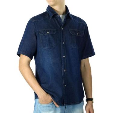 Imagem de Camisa Jeans Manga Curta com Bolsos  Camisa Manga Curta Basico Masculi