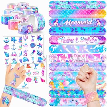 Imagem de 72 adesivos de tatuagens temporárias de sereia, 48 peças, 24 peças, pulseiras de tapa perfeitas para chás de bebê temáticos de aniversário ou recompensas de sala de aula, decoração ideal e presentes
