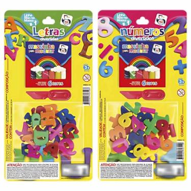 Imagem de Kit Massinha Massa De Modelar Letras + Números, Brinquedo Educativo Escolar Crianças +3 Anos