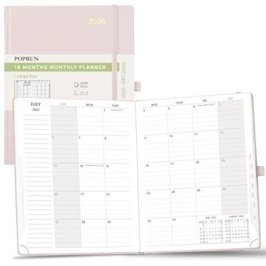 Imagem de POPRUN Agenda mensal 2025-2026 (B5 21,6 cm x 26,7 cm), calendário de 18 meses (25 de julho a 26 Dce) com abas mensais, capa dura, bolso interno, papel grosso de 100 g/m² - rosa claro