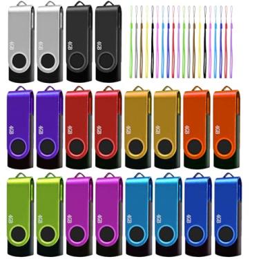 Imagem de Unidade flash USB de 4 GB, pacote com 20 unidades Nicepicten USB 2.0, unidade com zíper, pendrive, 4 GB, pendrive giratória, pacote com 20 unidades, cordão para eventos, escritório (colorido, 20